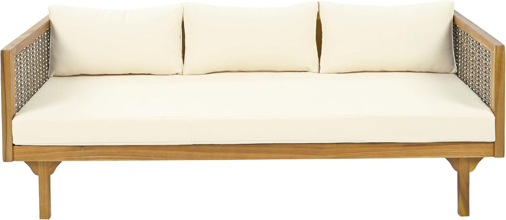 Wood Rattan Outdoor 3-Seater Daybed