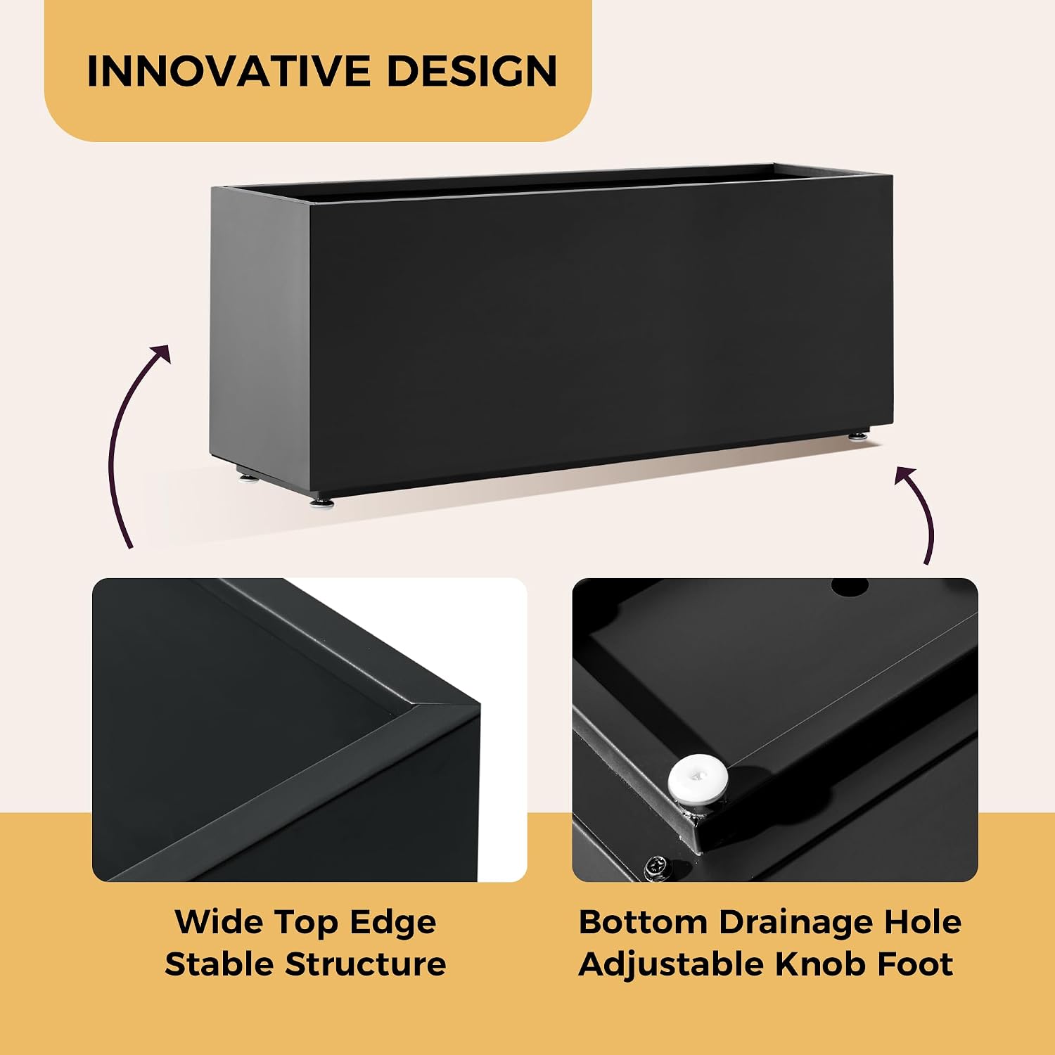 Black Rectangular Metal Planter Trough