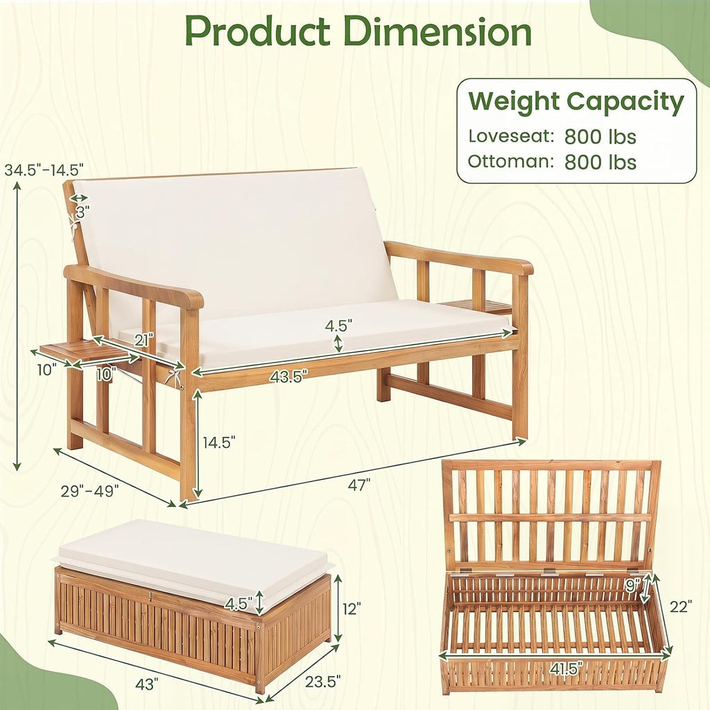 Wood Adjustable Outdoor Daybed
