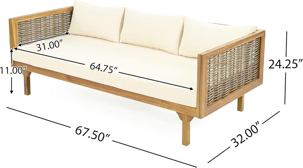 Wood Rattan Outdoor 3-Seater Daybed