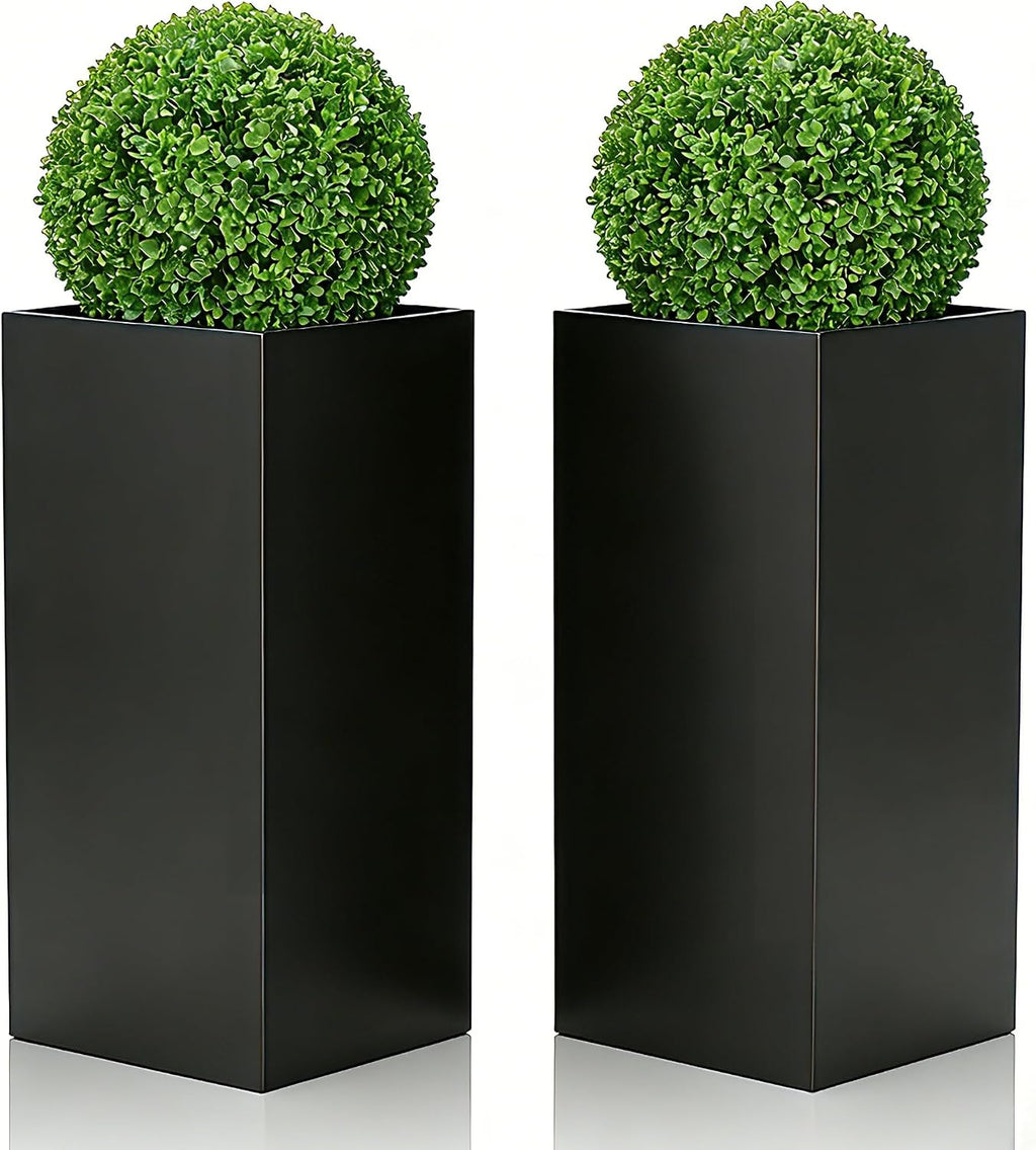 Black Tall Square Metal Planters