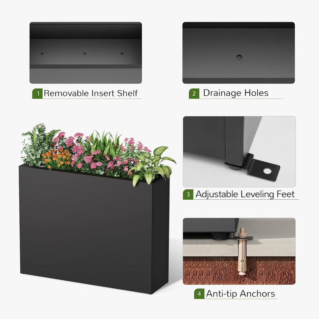 Black Tall Metal Rectangular Planter