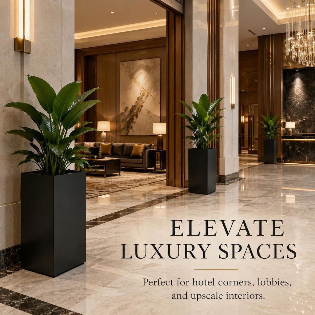 Black Tall Square Metal Planters