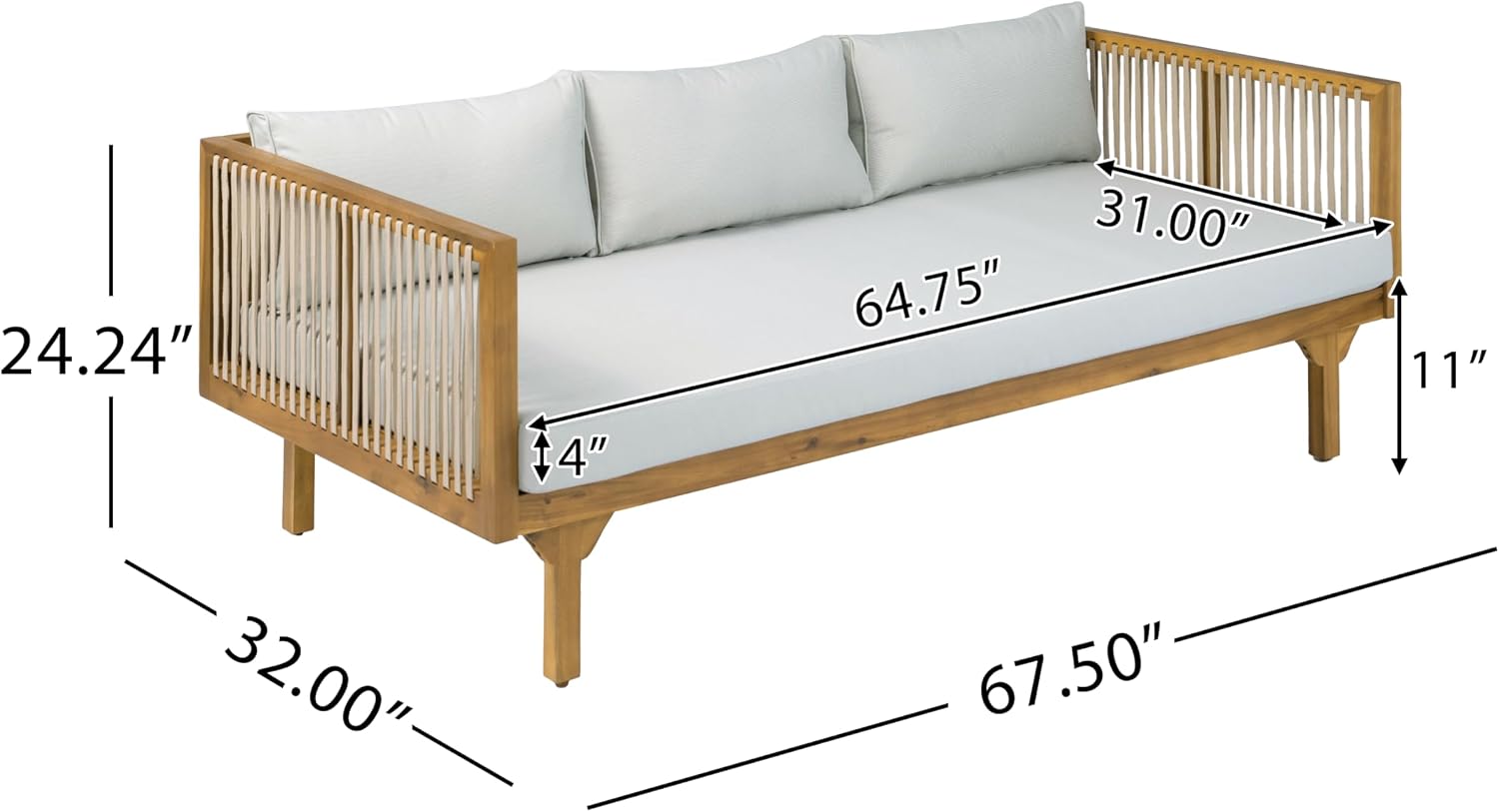 Wood Outdoor 3-Seater Daybed Sofa