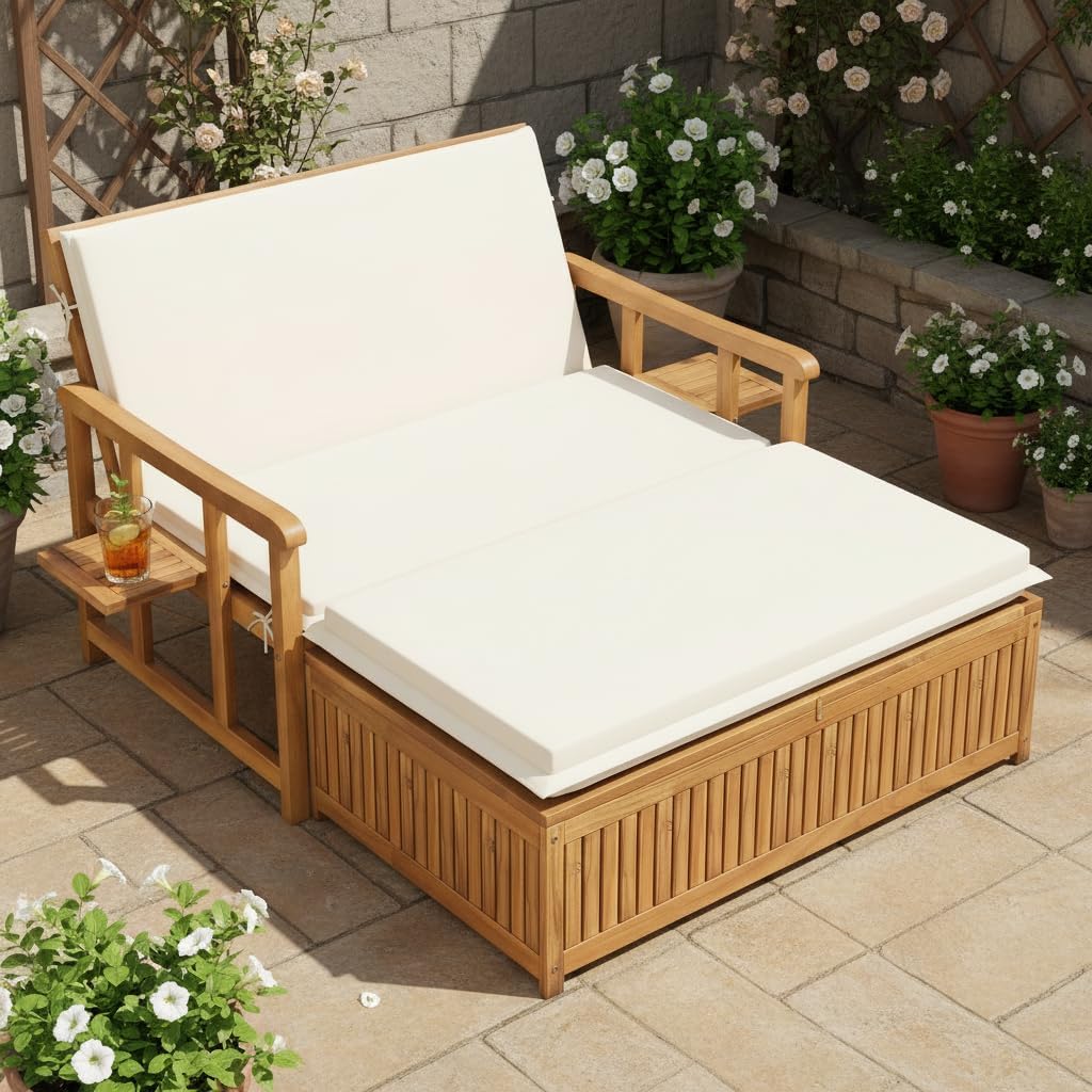 Wood Adjustable Outdoor Daybed