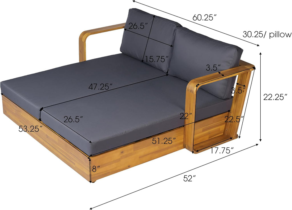 Wooden 2-Seater Outdoor Daybed