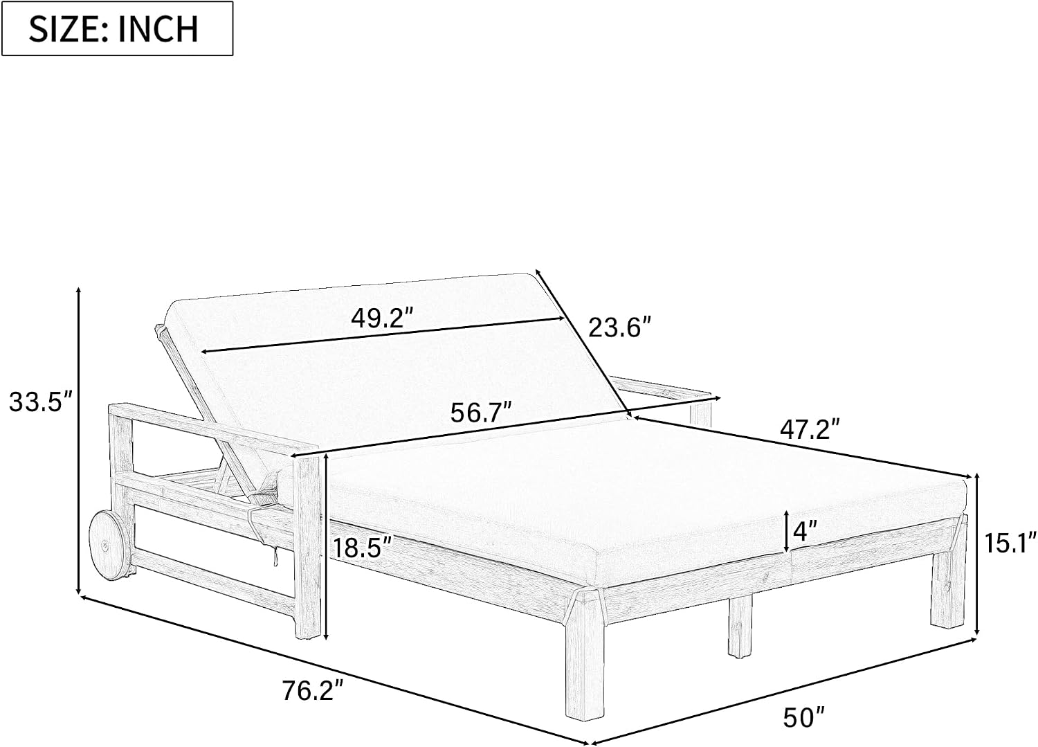 Wood Outdoor Reclining Daybed