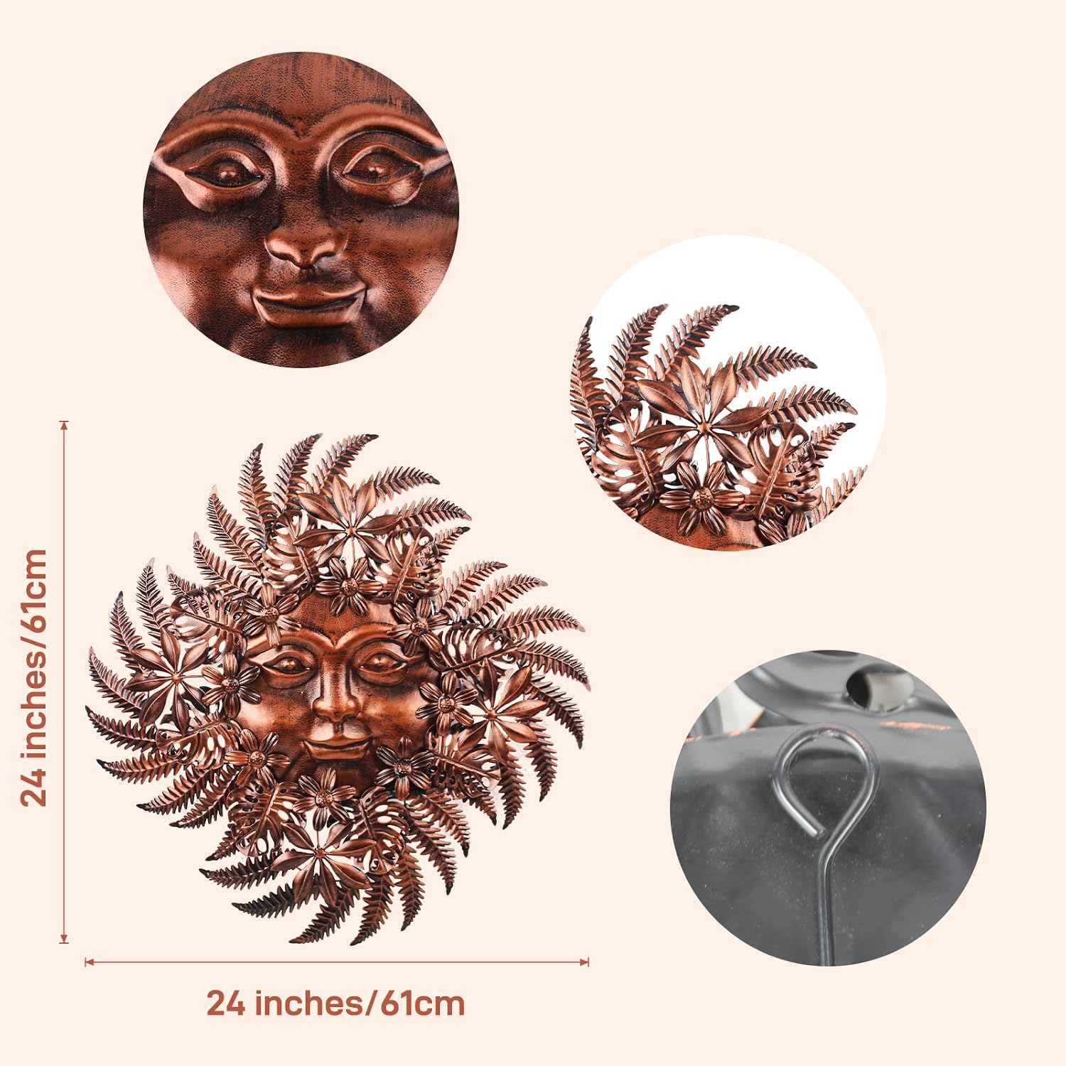 3D Copper Sun Outdoor Wall Art