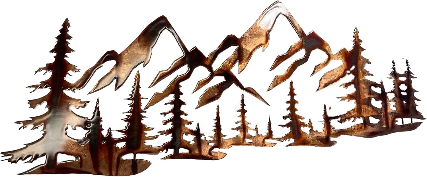 Copper Metal Mountain Tree Wall Art