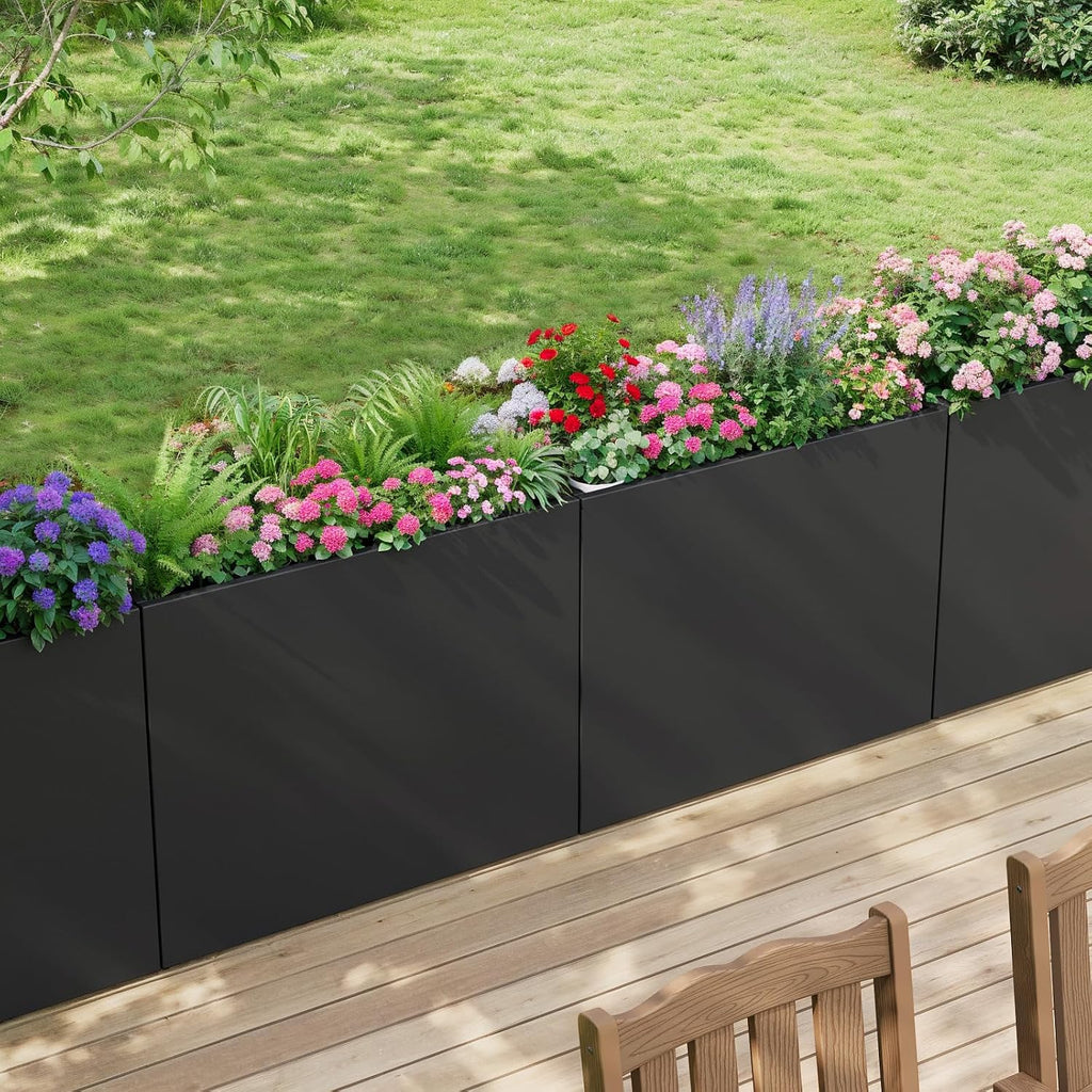 Black Tall Metal Rectangular Planter
