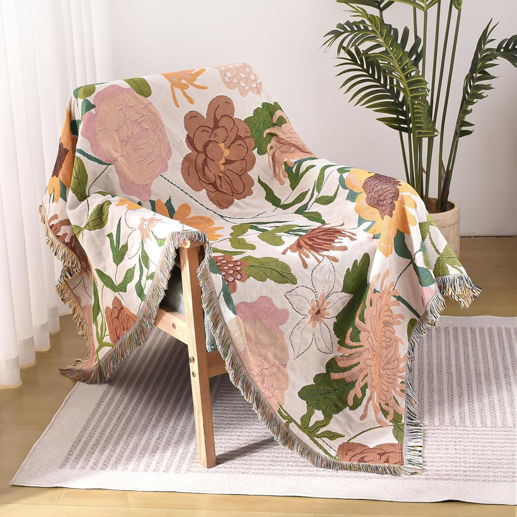 Floral Tassel Soft Throw Blanket