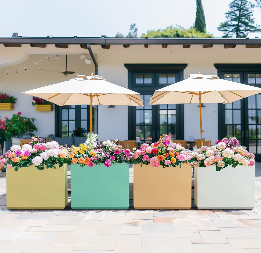 Aqua Blue Metal Rectangular Planter
