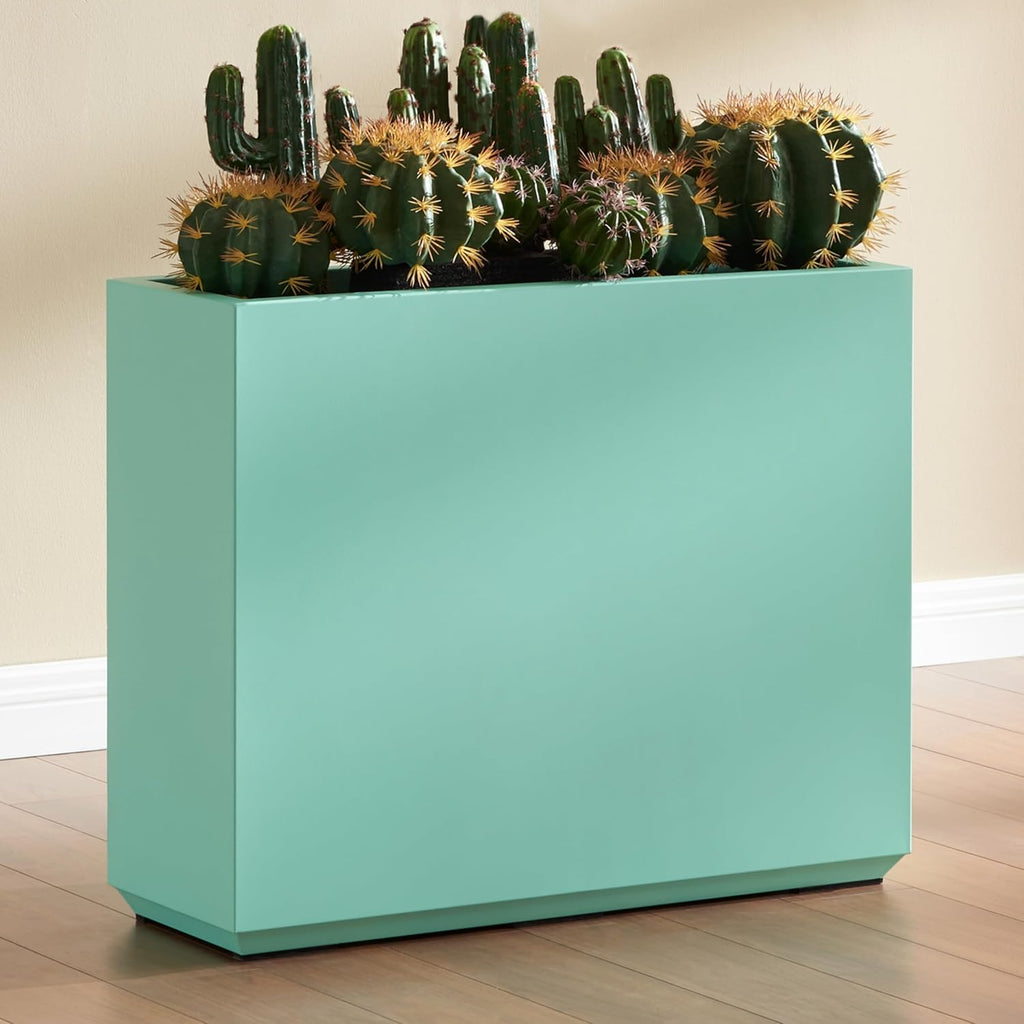 Aqua Blue Metal Rectangular Planter
