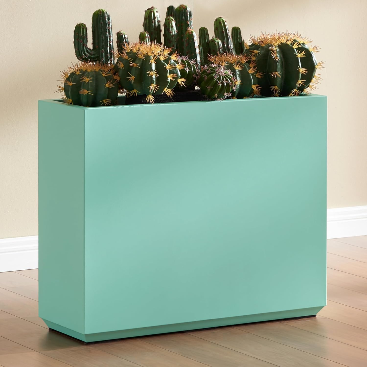 Aqua Blue Metal Rectangular Planter