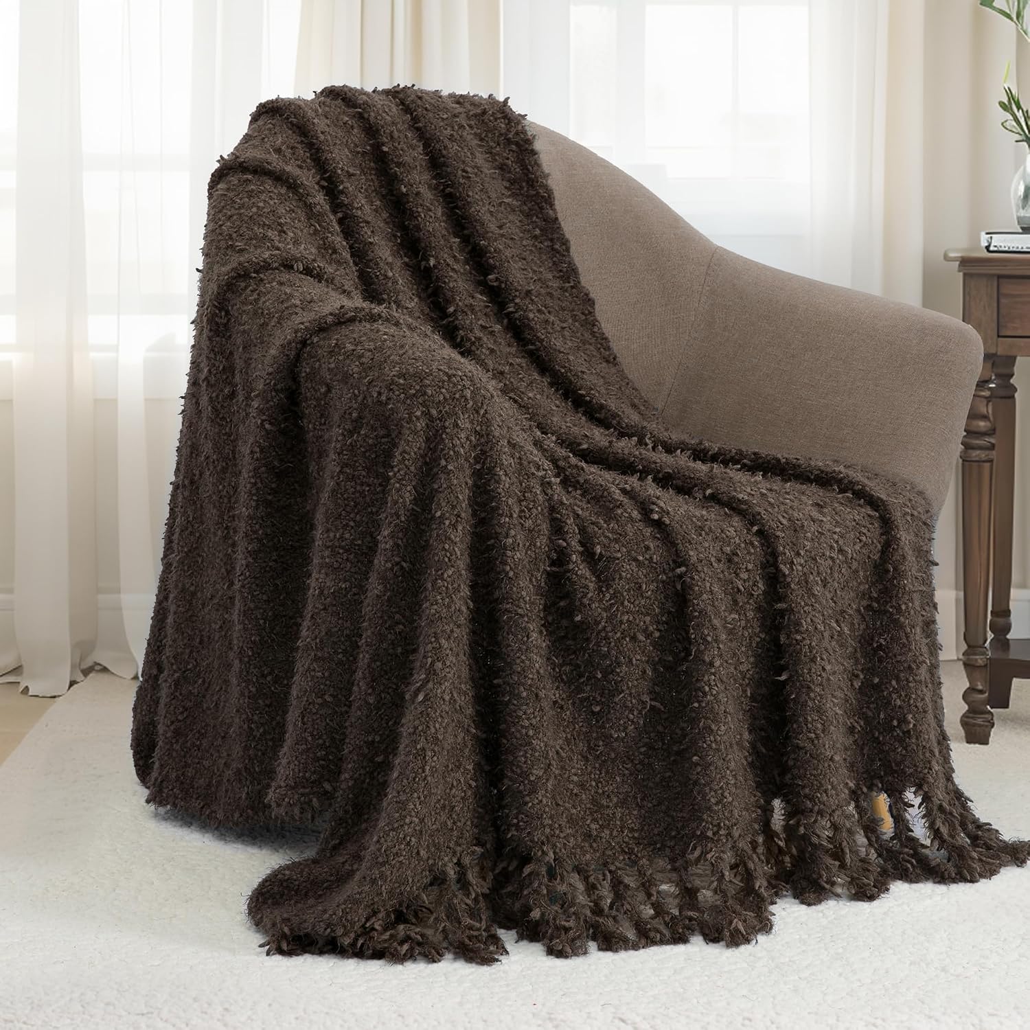 Farmhouse Knit Tassel Throw Blanket