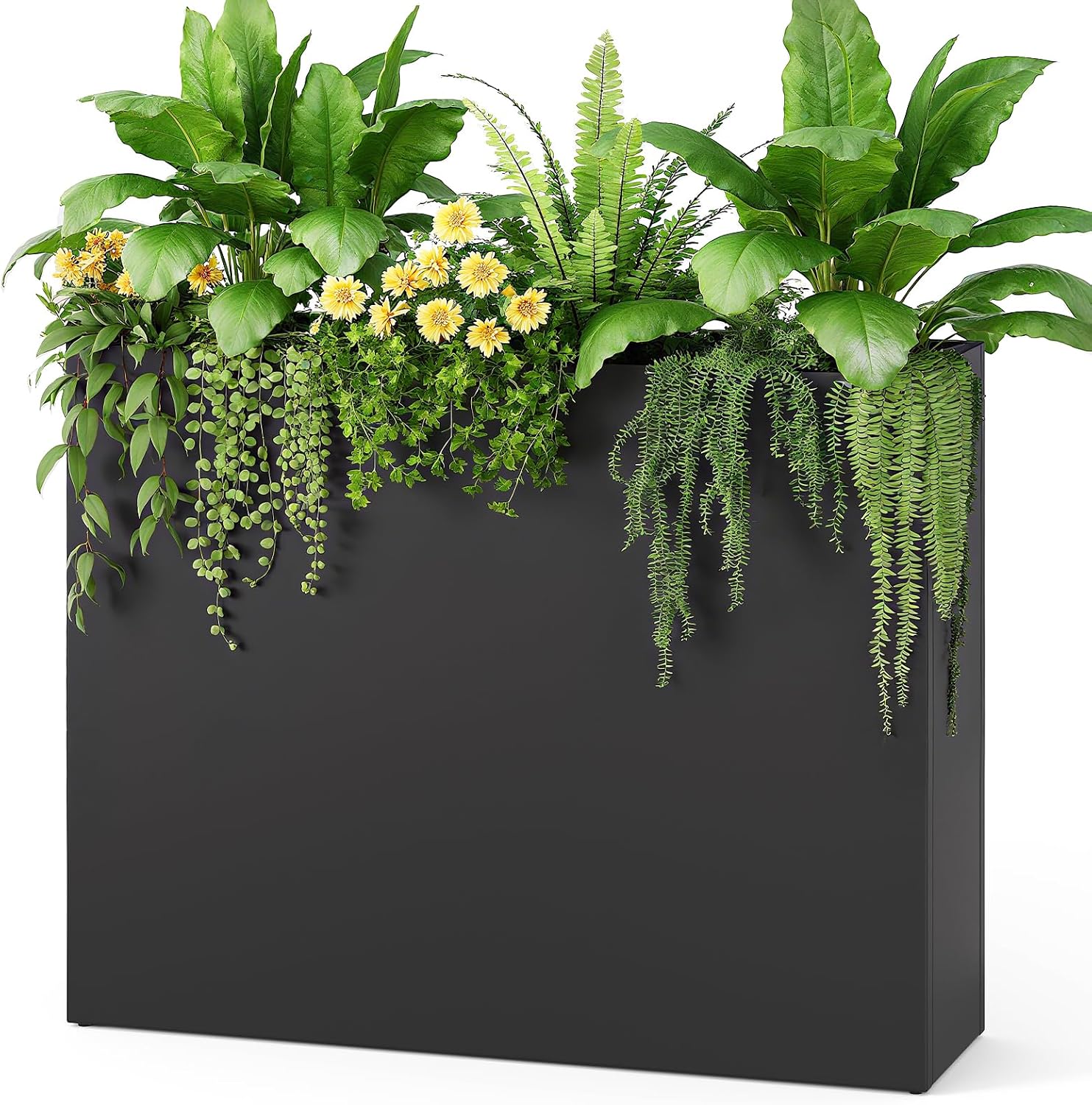 Black Tall Metal Rectangular Planter