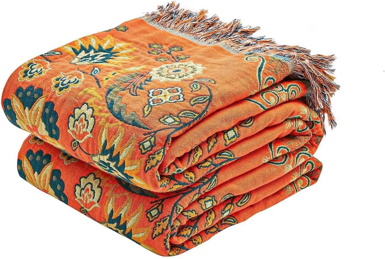 Boho Floral Cotton Reversible Throw