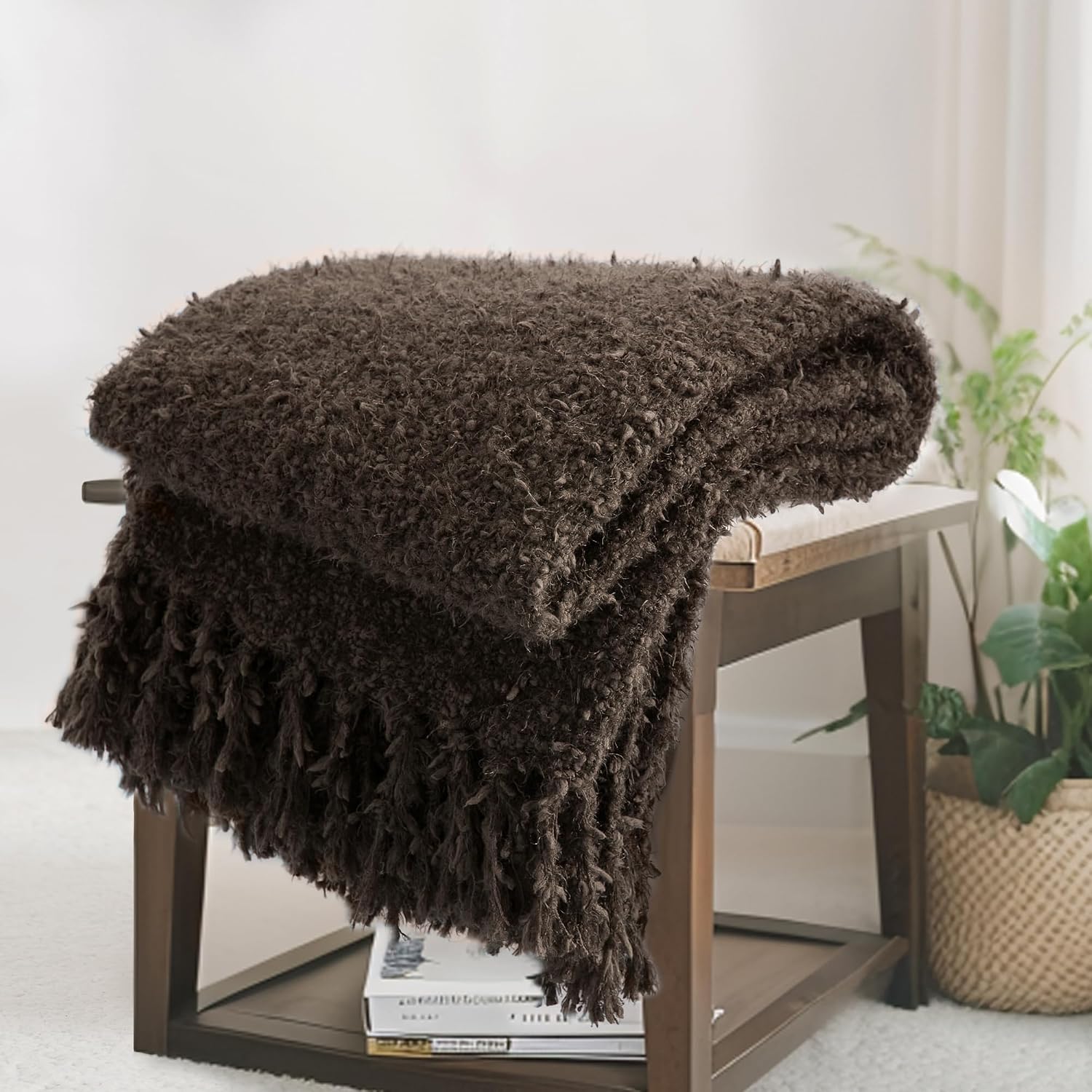 Farmhouse Knit Tassel Throw Blanket