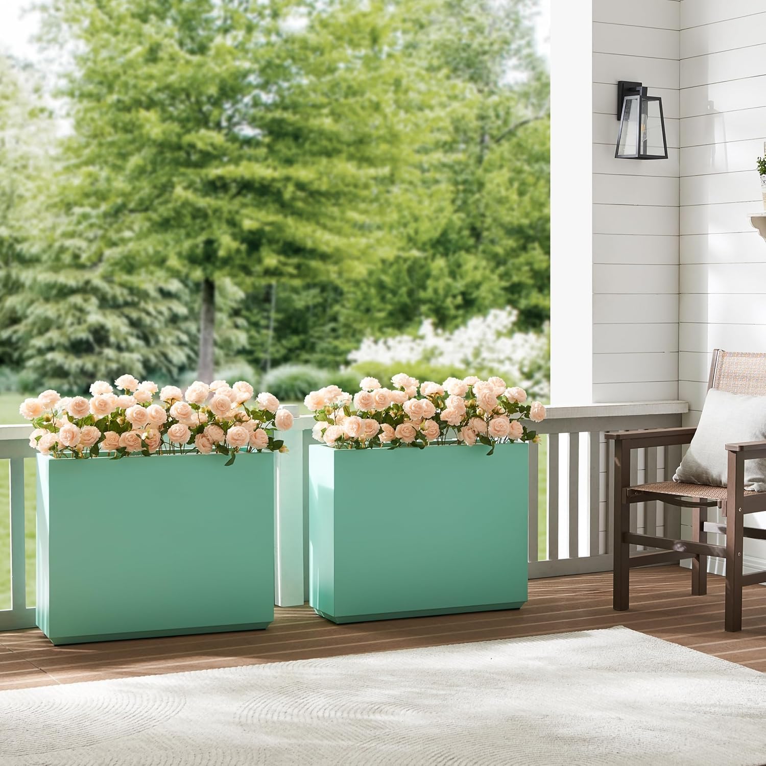 Aqua Blue Metal Rectangular Planter
