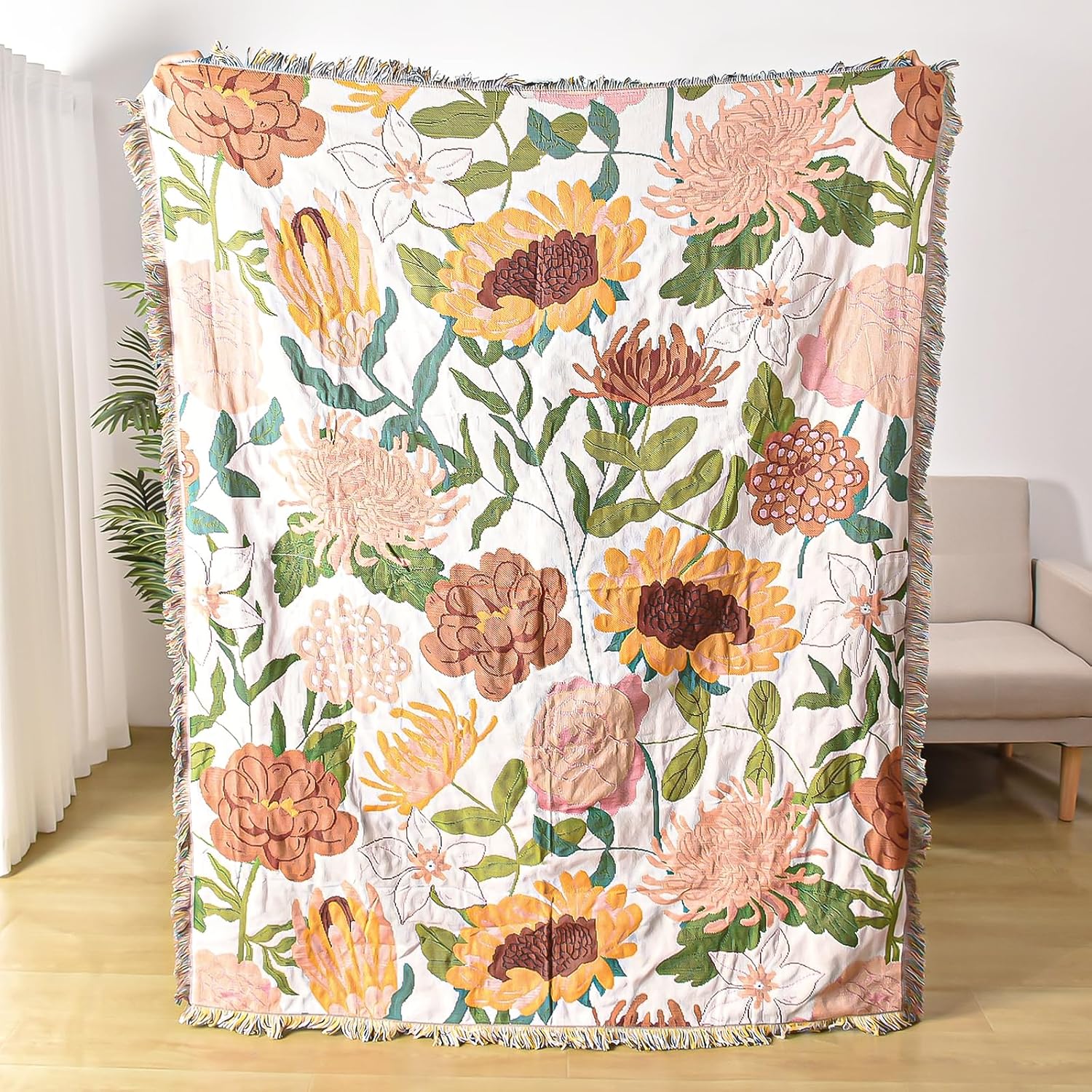 Floral Tassel Soft Throw Blanket