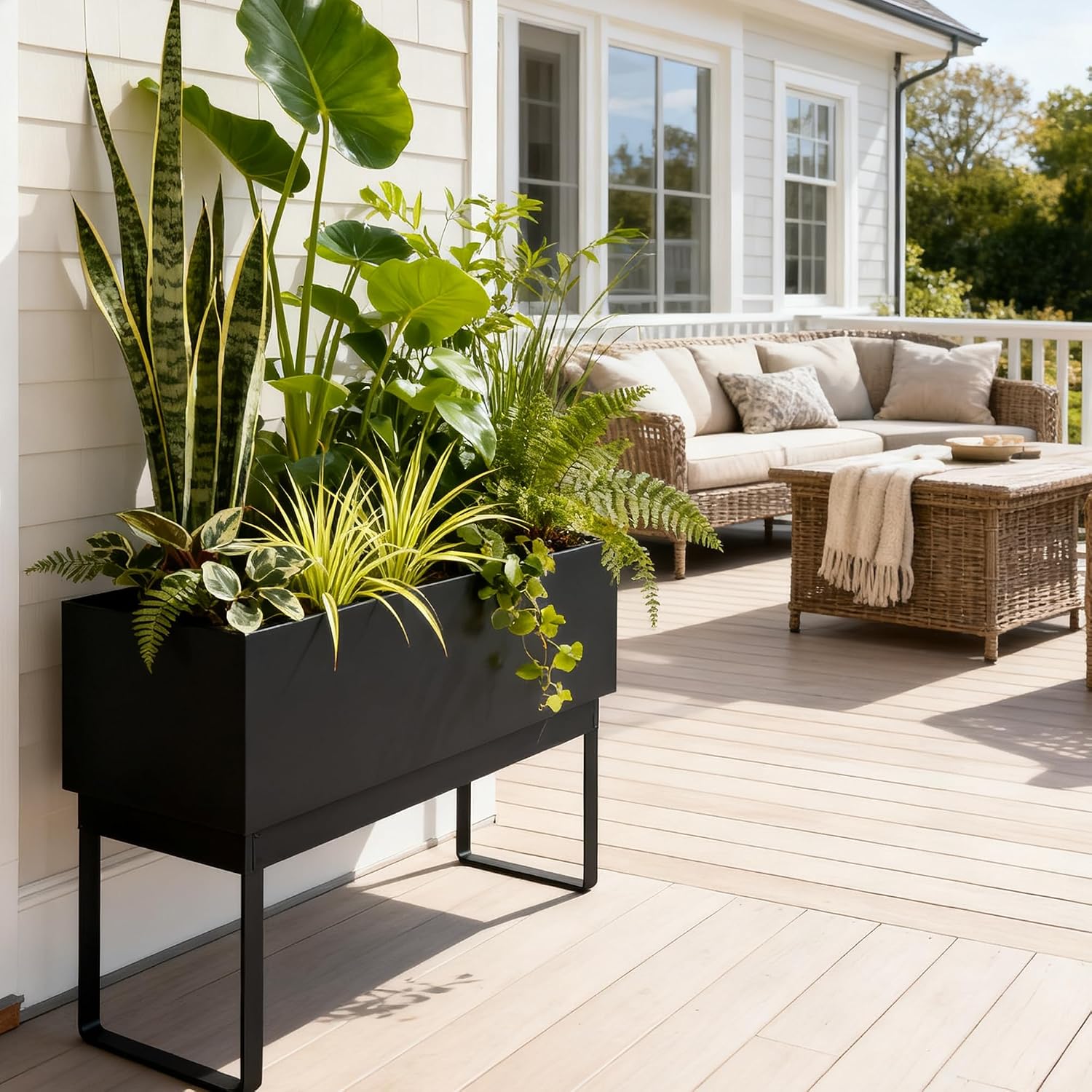 Elevated Black Metal Planter Box