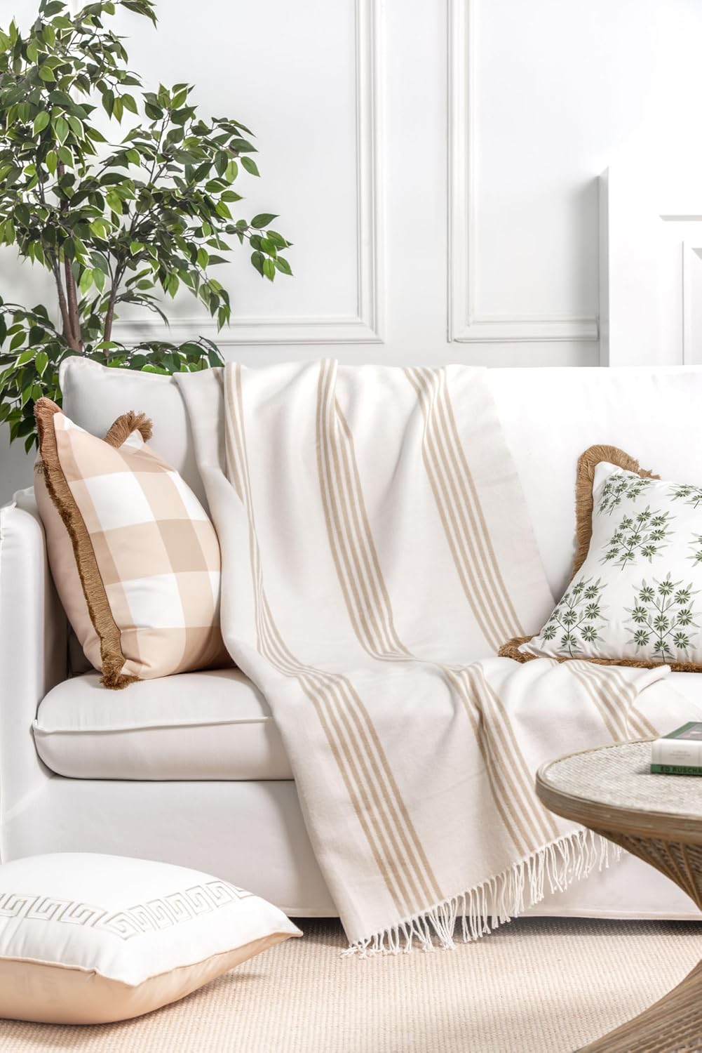 Coastal Striped Fringe Throw Blanket
