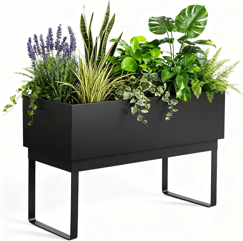 Elevated Black Metal Planter Box