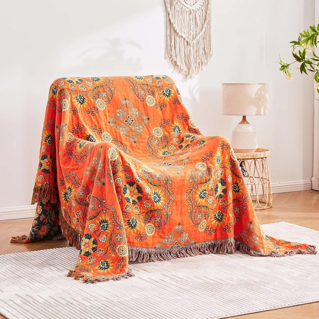 Boho Floral Cotton Reversible Throw