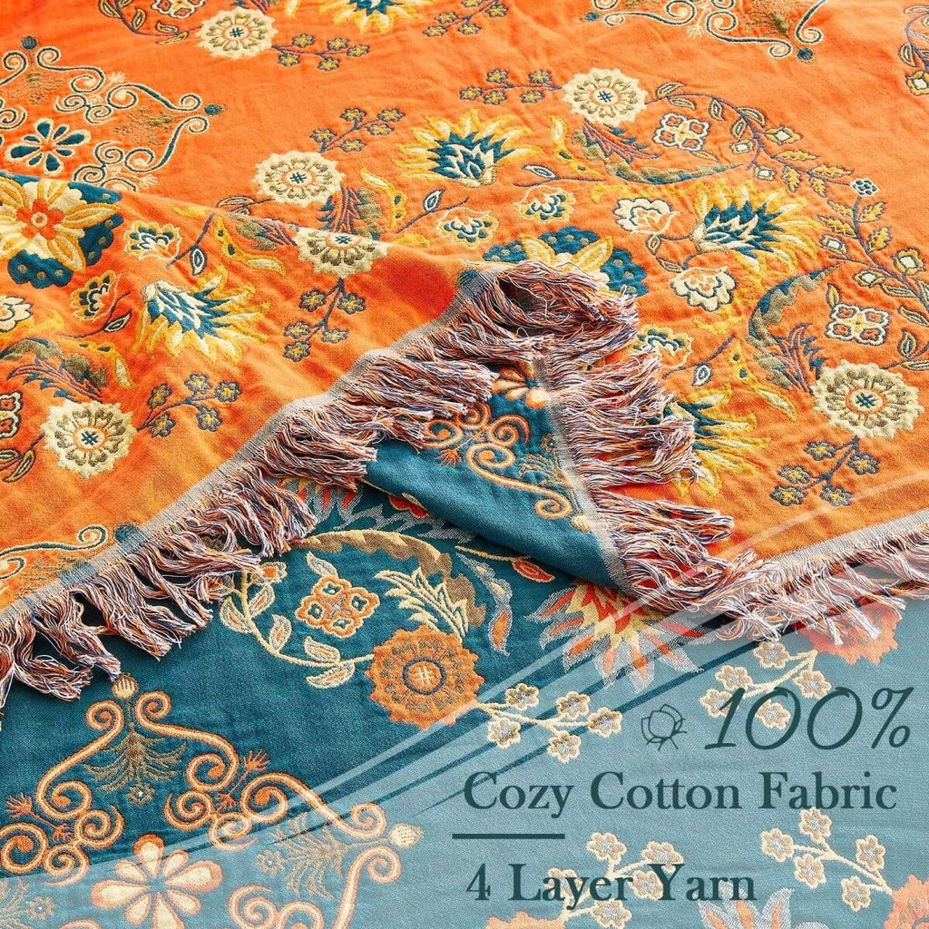 Boho Floral Cotton Reversible Throw
