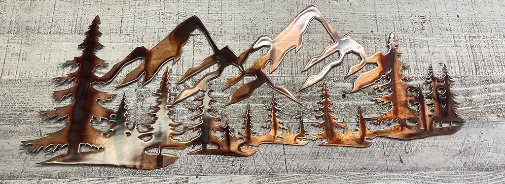 Copper Metal Mountain Tree Wall Art