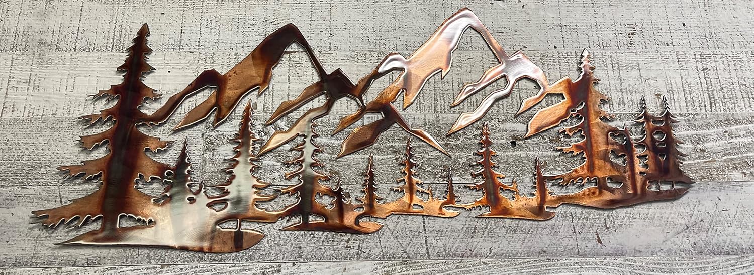 Copper Metal Mountain Tree Wall Art