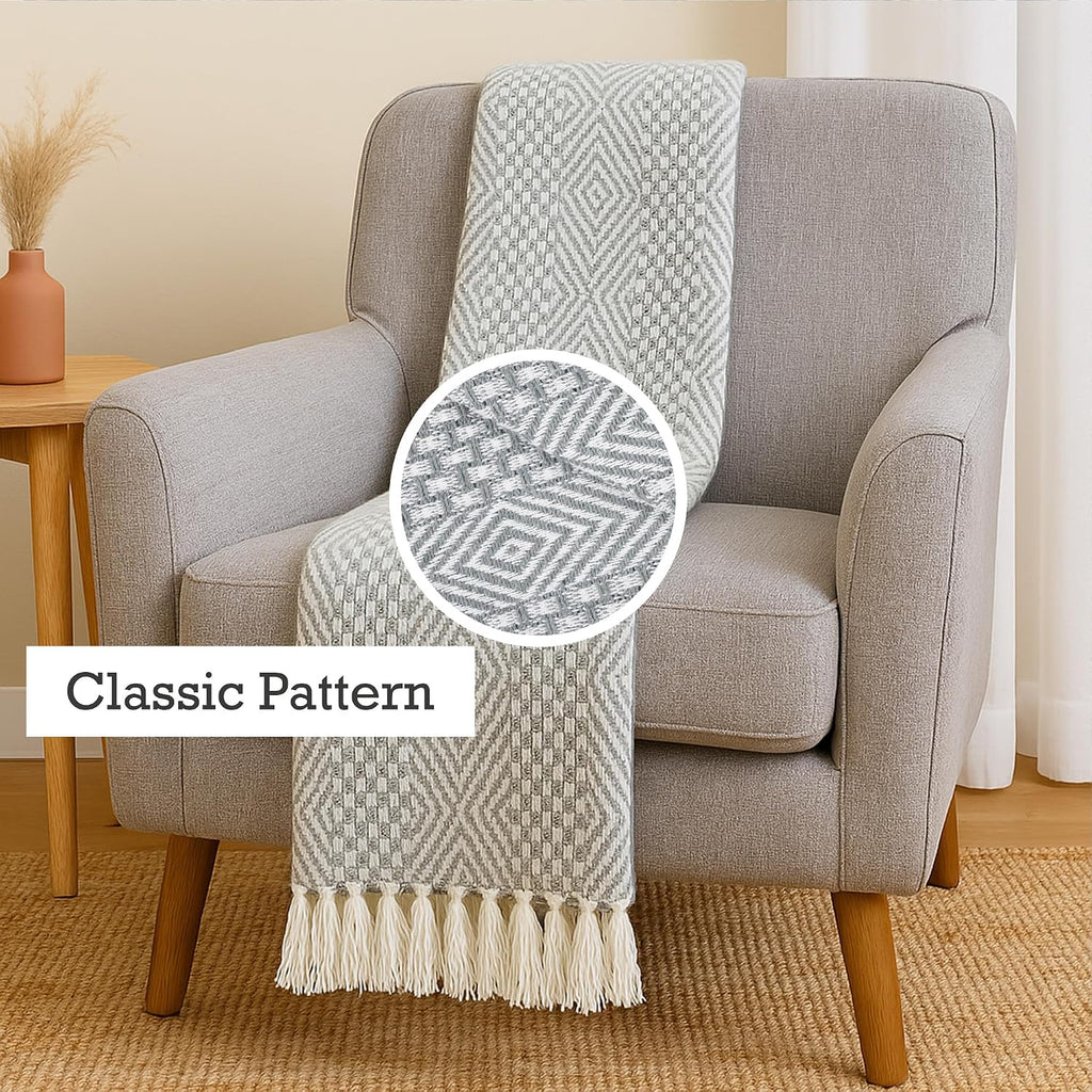 Rustic Grey Woven Cotton Throw Blanket