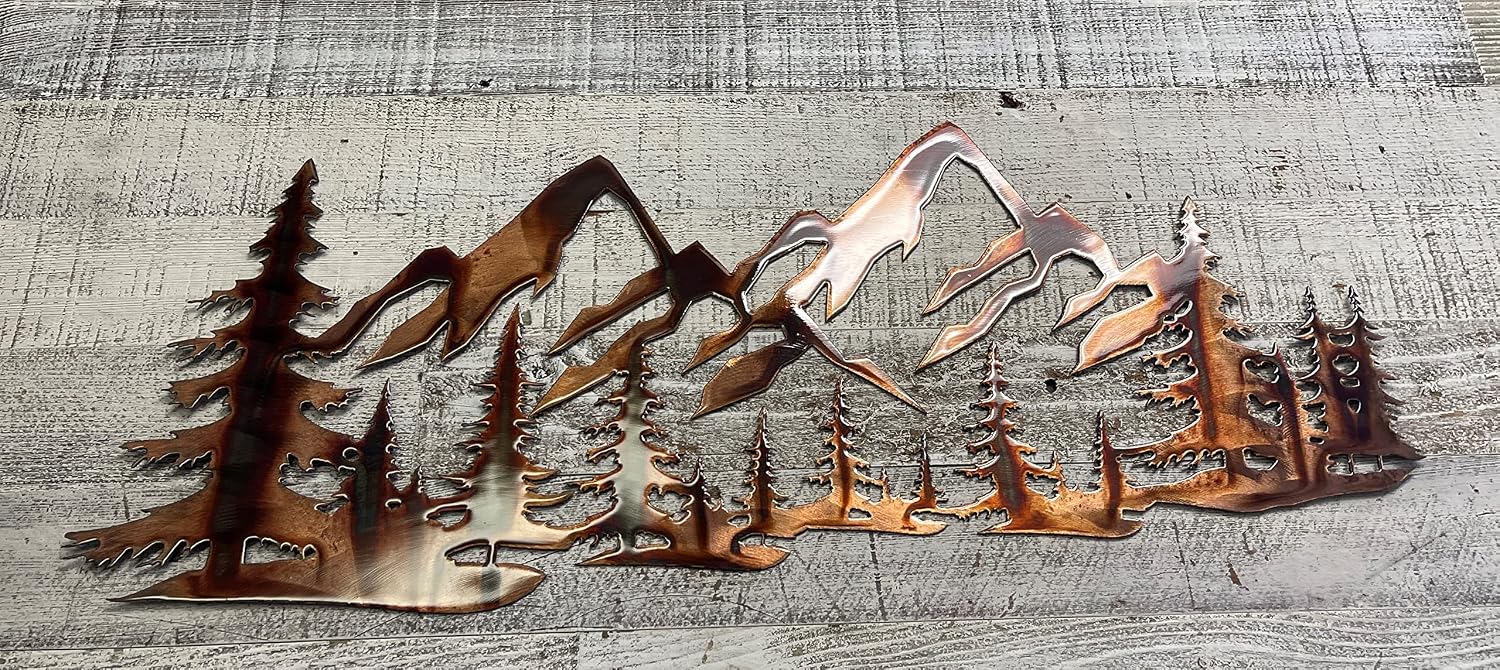 Copper Metal Mountain Tree Wall Art