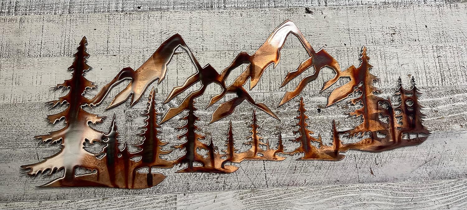 Copper Metal Mountain Tree Wall Art